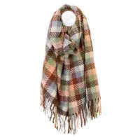 Jessica Salmon Sage and Brown Mix Check Weave Scarf