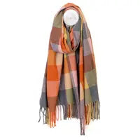 Esme Rust and Grey Mix Check Scarf
