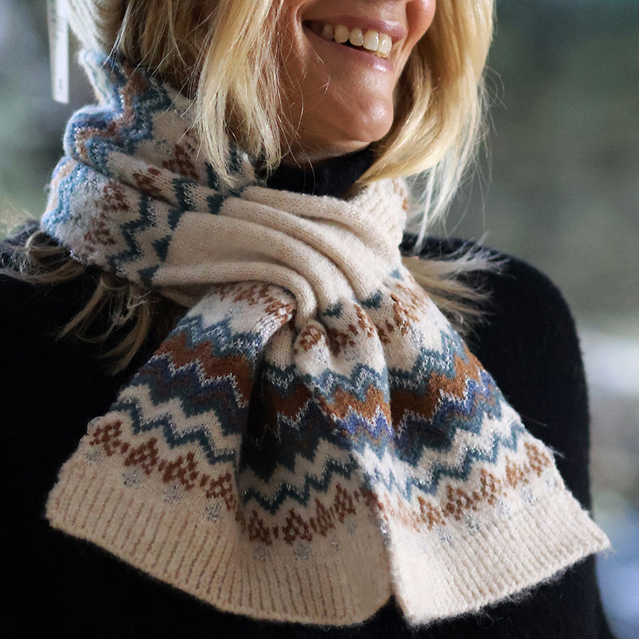 Sofia Cream, Teal, Rust & Cream Zig-Zag Pull Through | Scarf