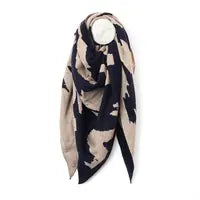 Navy and oatmeal mix abstract animal print triangle scarf