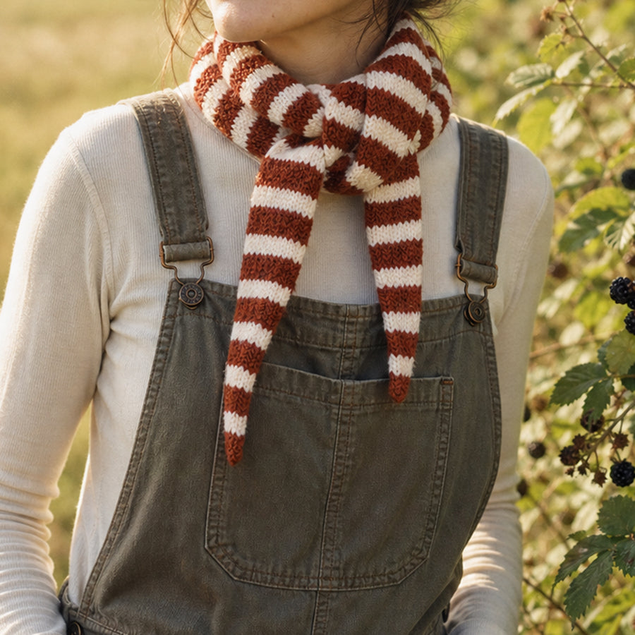 Trudi Rust & Cream Stripe Knit Triangle Scarf