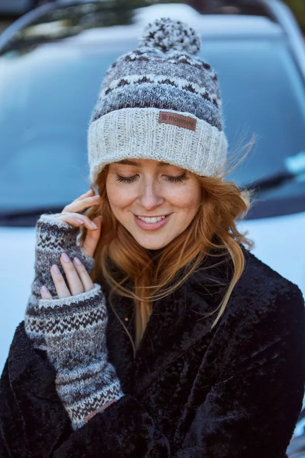 Classic Fairisle Roll Back Bobble Beanie | Natural