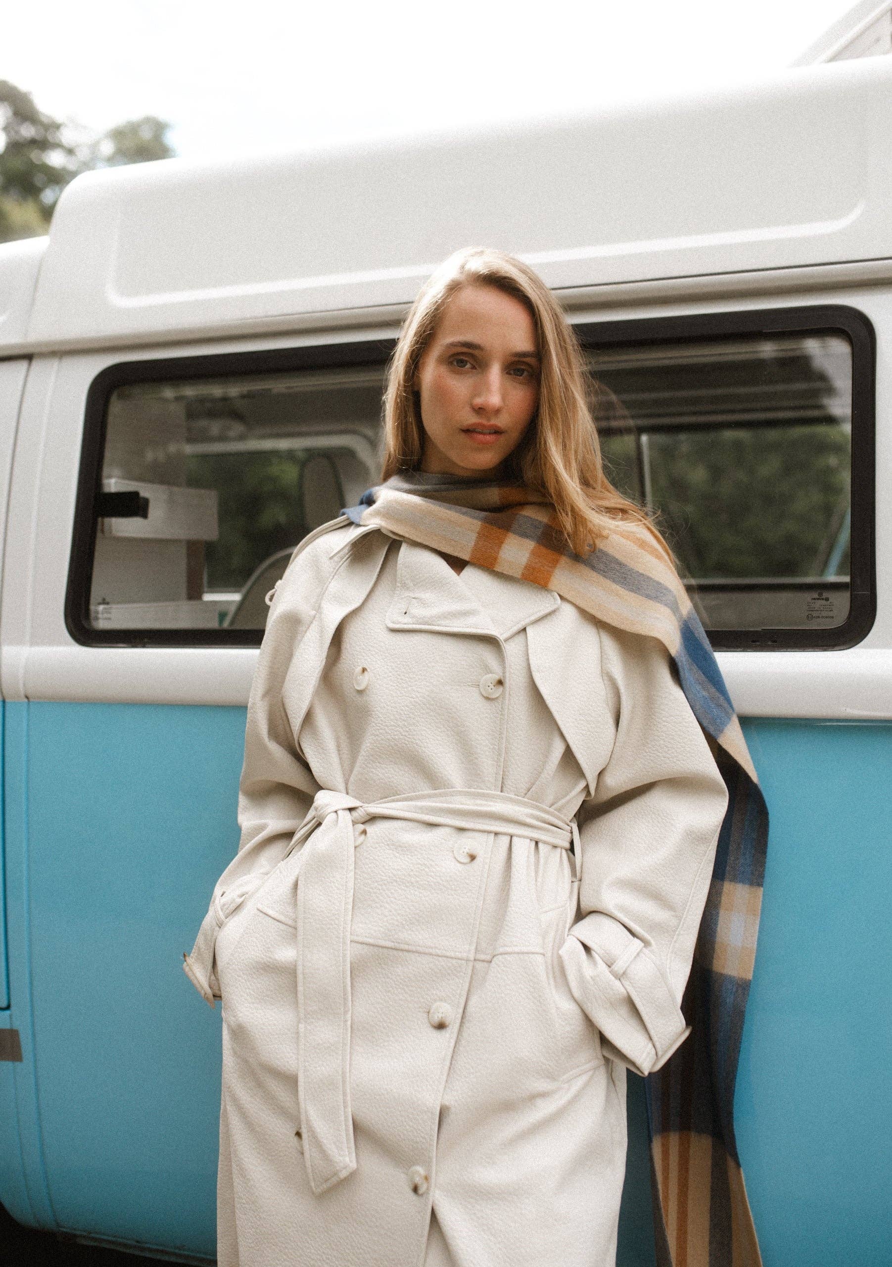 Lambswool Skinny Scarf in Camel Modern Tartan