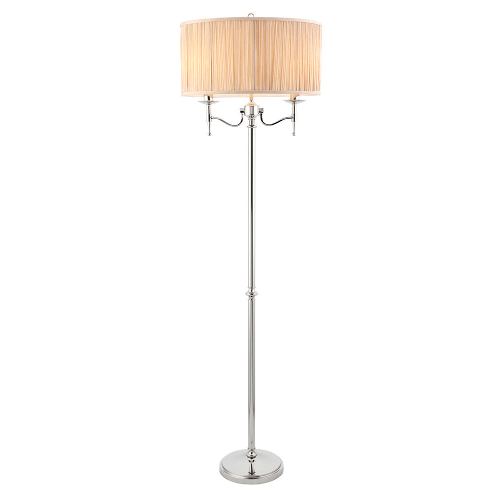 Stanford Nickel Floor Lamp & Beige Shade