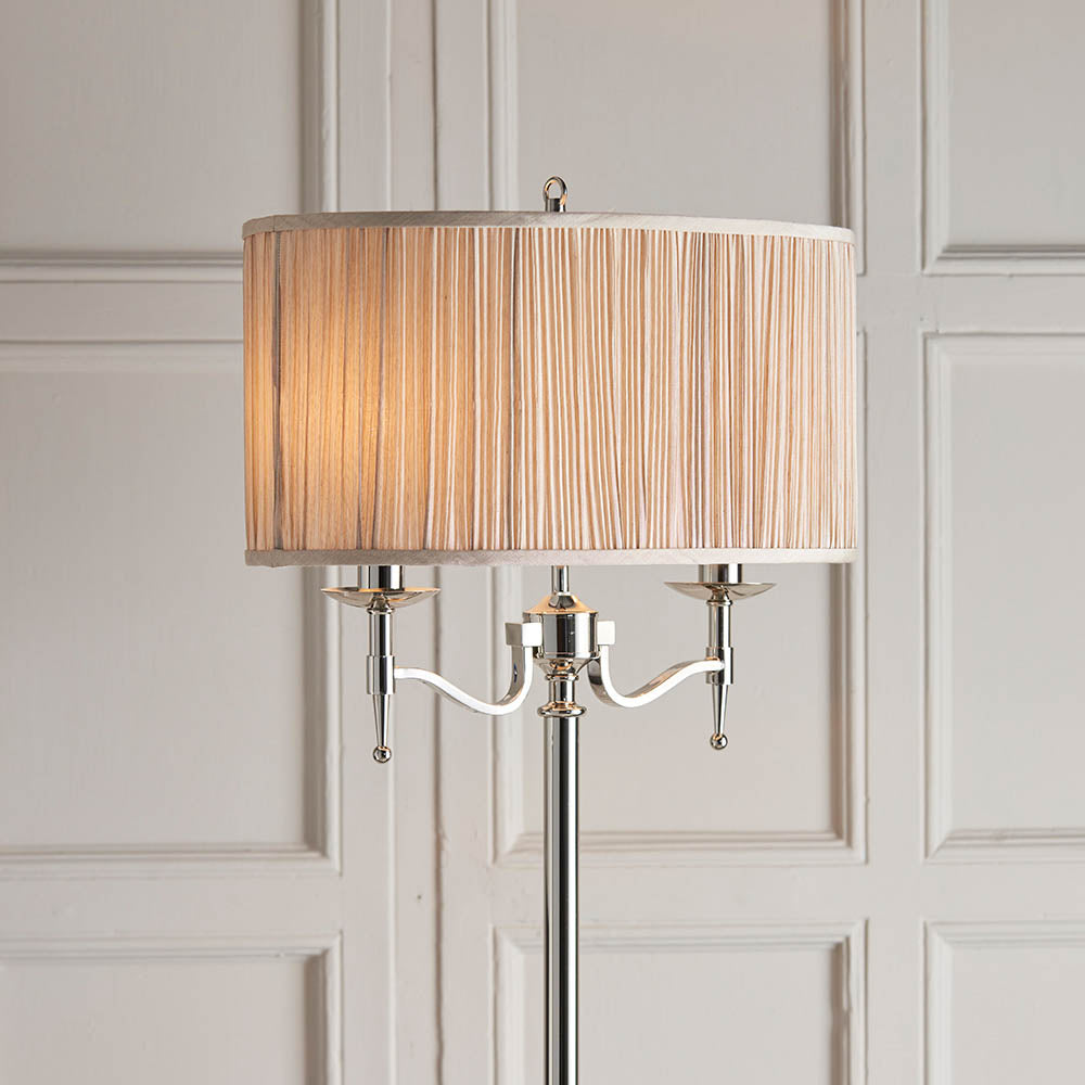 Stanford Nickel Floor Lamp & Beige Shade