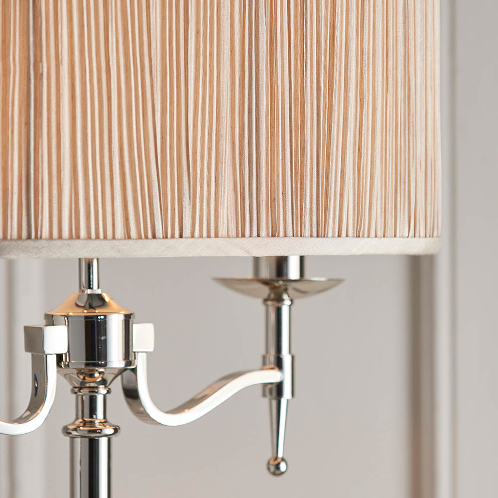 Stanford Nickel Floor Lamp & Beige Shade