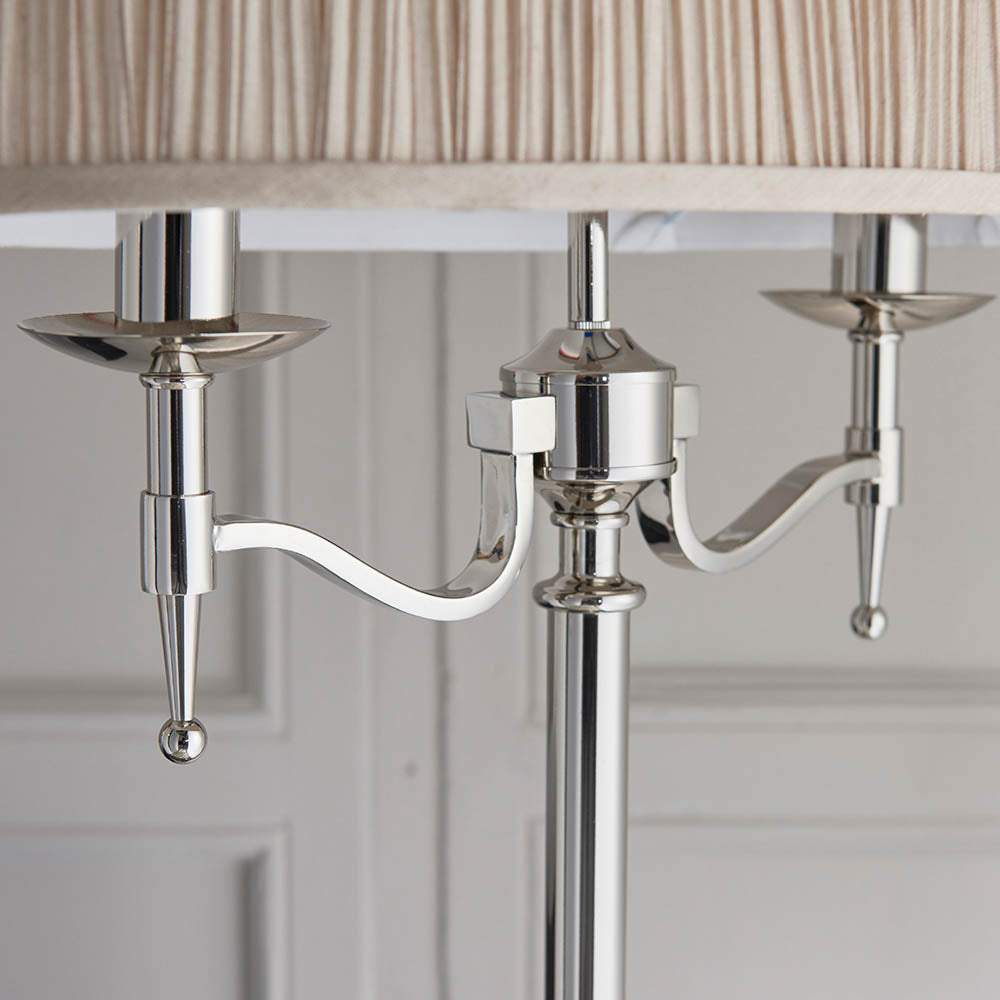 Stanford Nickel Floor Lamp & Beige Shade