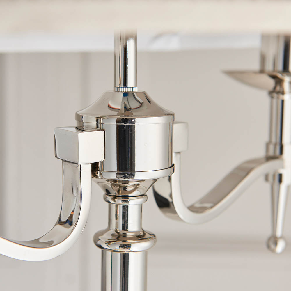 Stanford Nickel Floor Lamp & Beige Shade