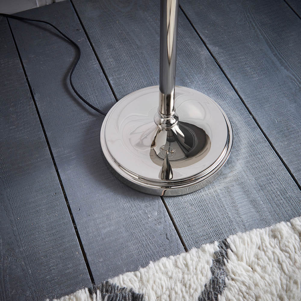 Stanford Nickel Floor Lamp & Beige Shade