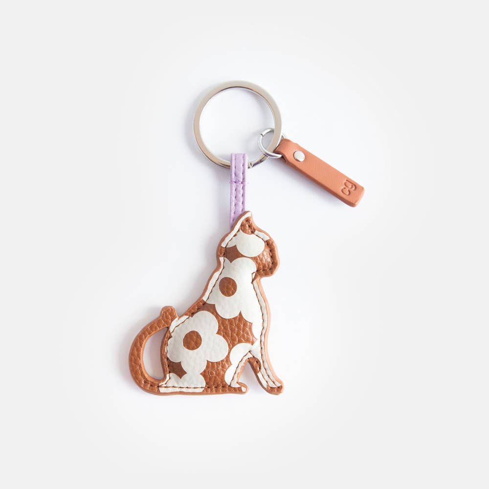 Tan/Cream Flower Cat Novelty Keyring