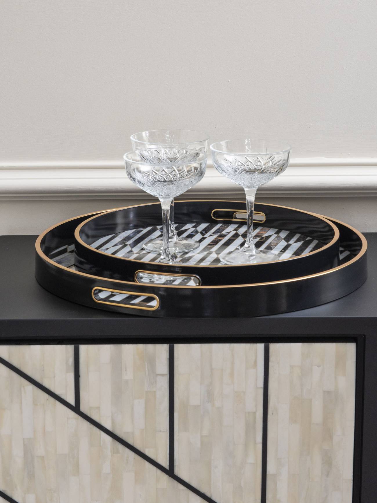 Geometric Black & Antique Gold Trays