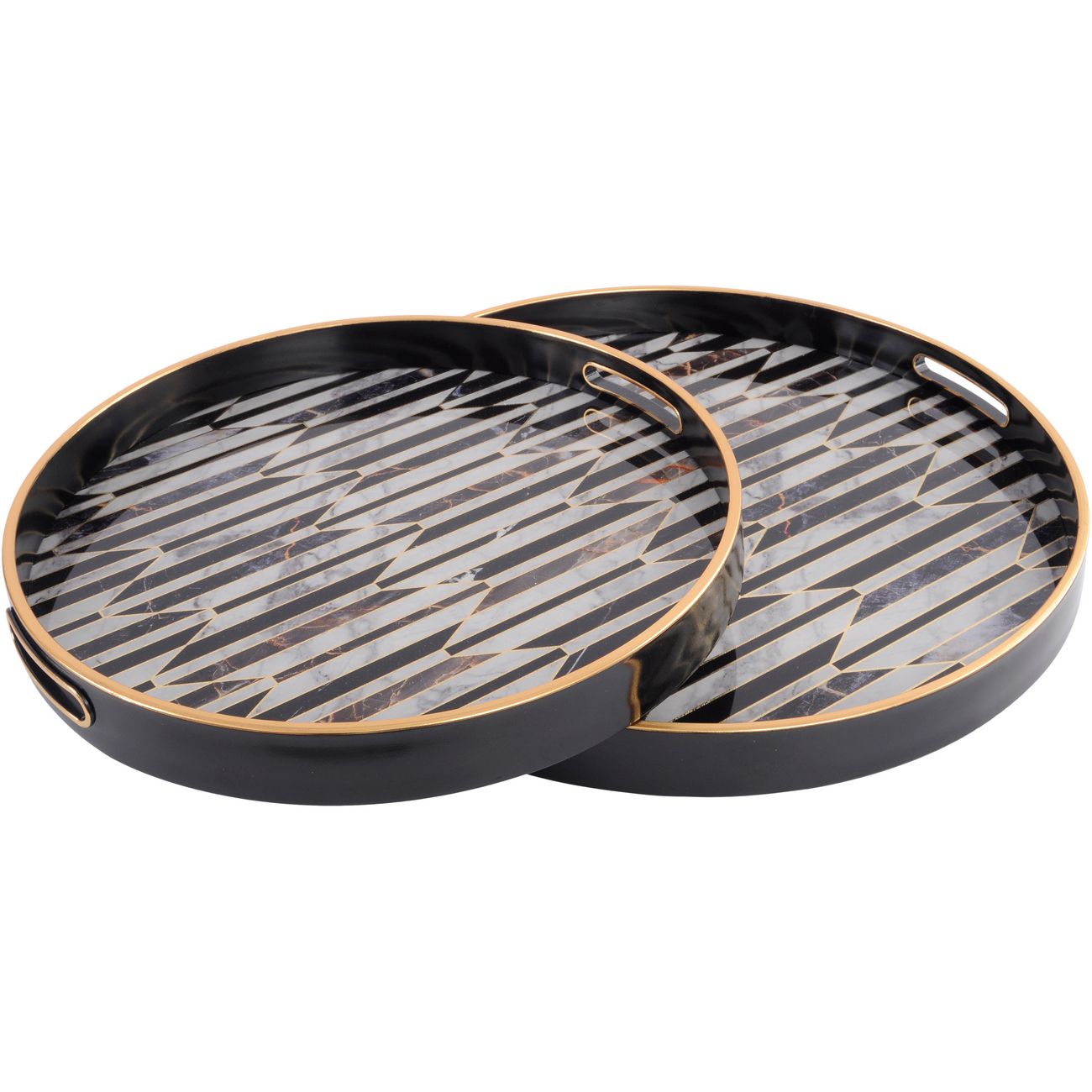 Geometric Black & Antique Gold Trays