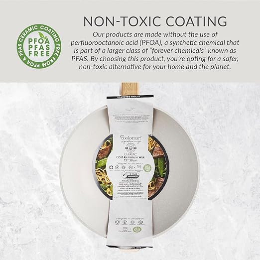 Cooksmart Signature 30cm Wok Pan, Cast Aluminium, Ivory