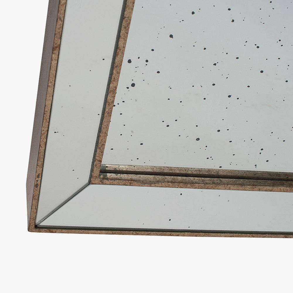 Antique Gold Metal and Foxed Glass Rectangular Mirror