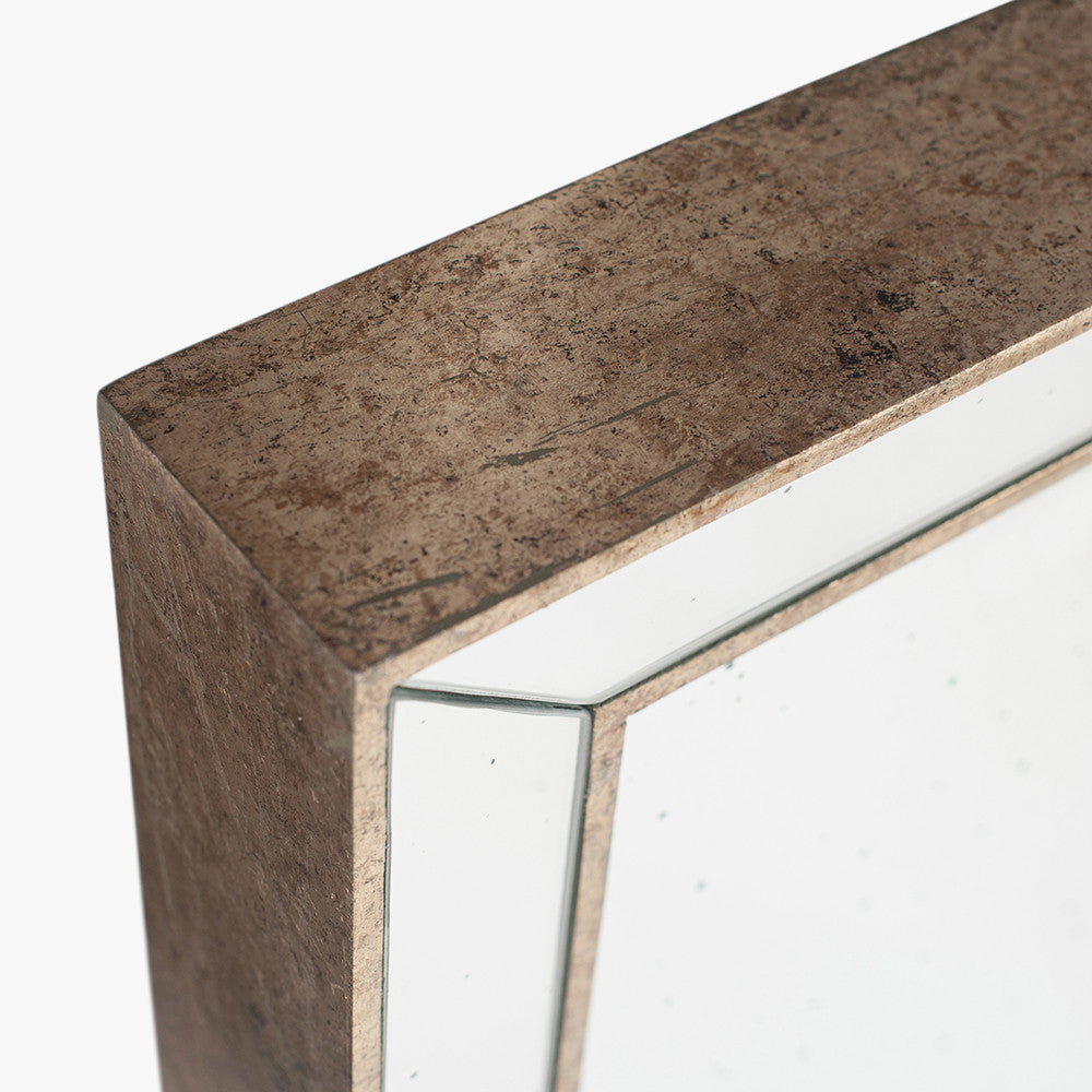 Antique Gold Metal and Foxed Glass Rectangular Mirror