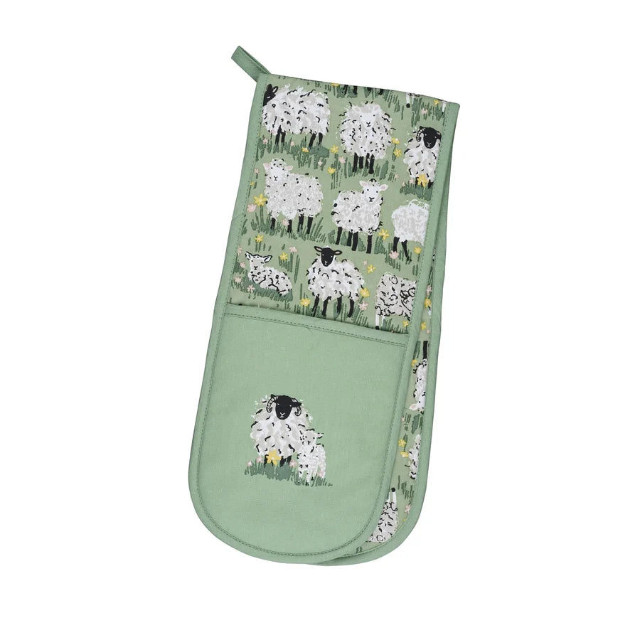 Woolly Sheep | Double Oven Glove | Green