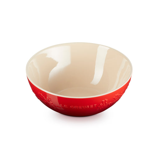 Le Creuset Stoneware Holly Relief Serve Bowl 25cm Cerise