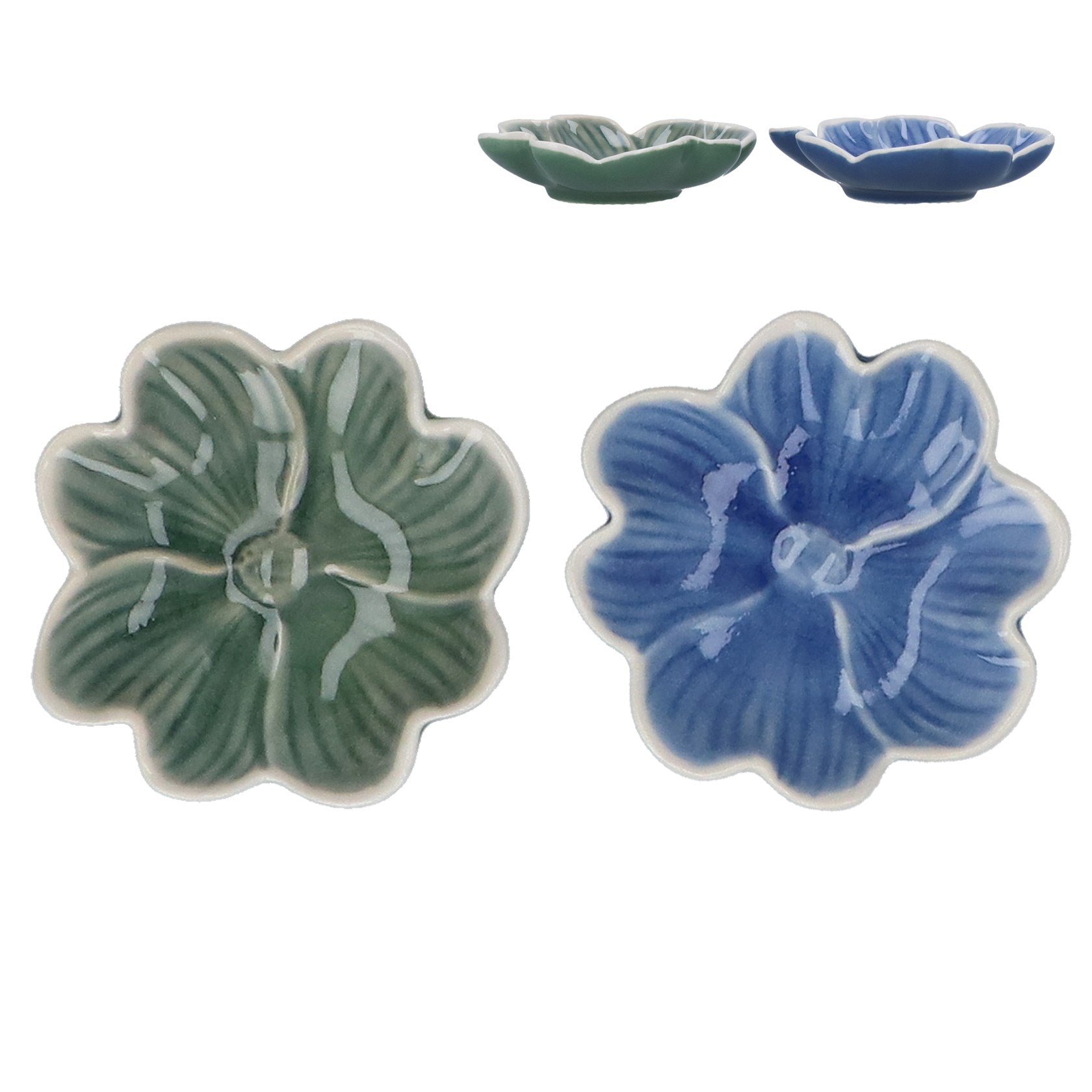 Stoneware Flower Mini Dish - Blue/Green