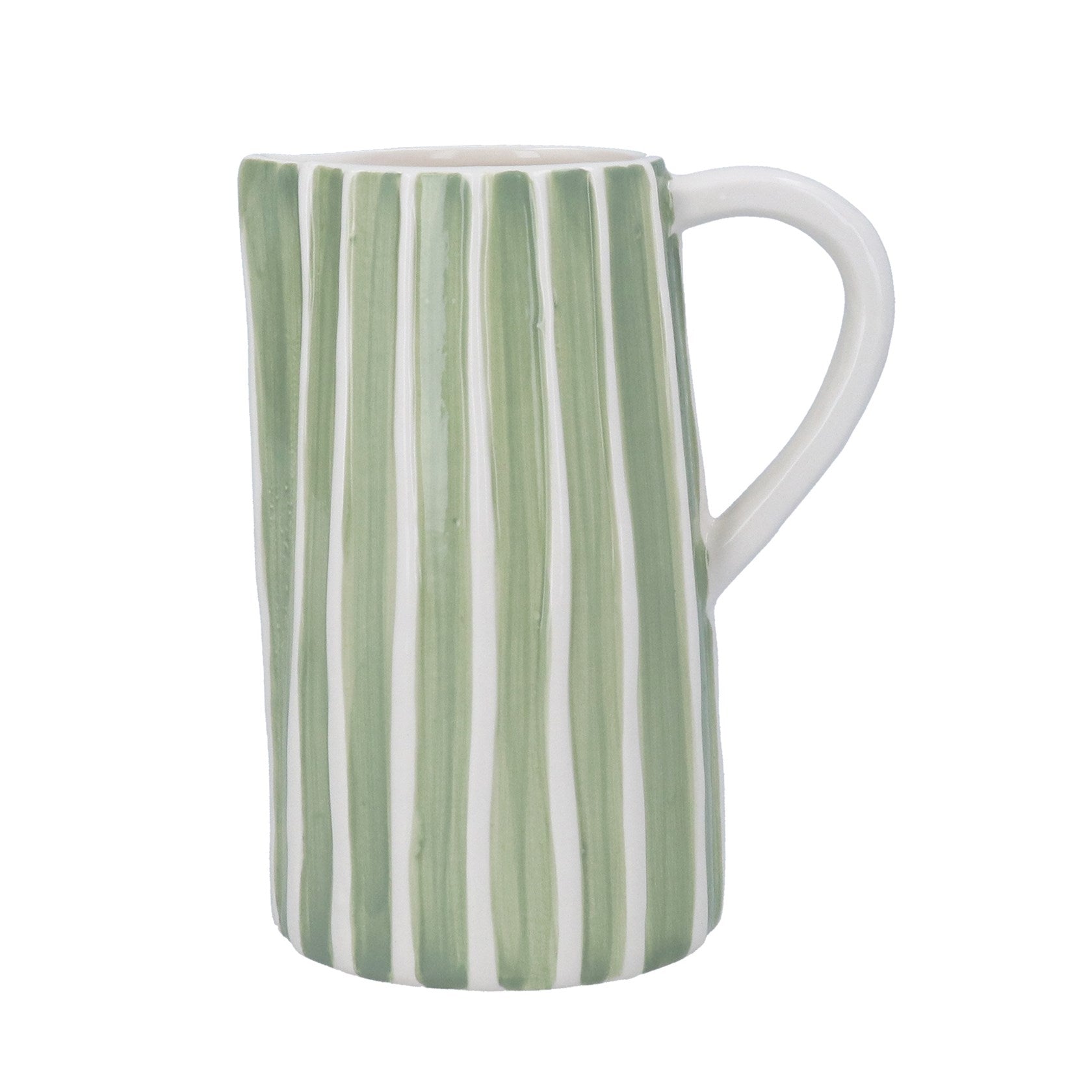 Earthenware Jug | Green w White Ribs