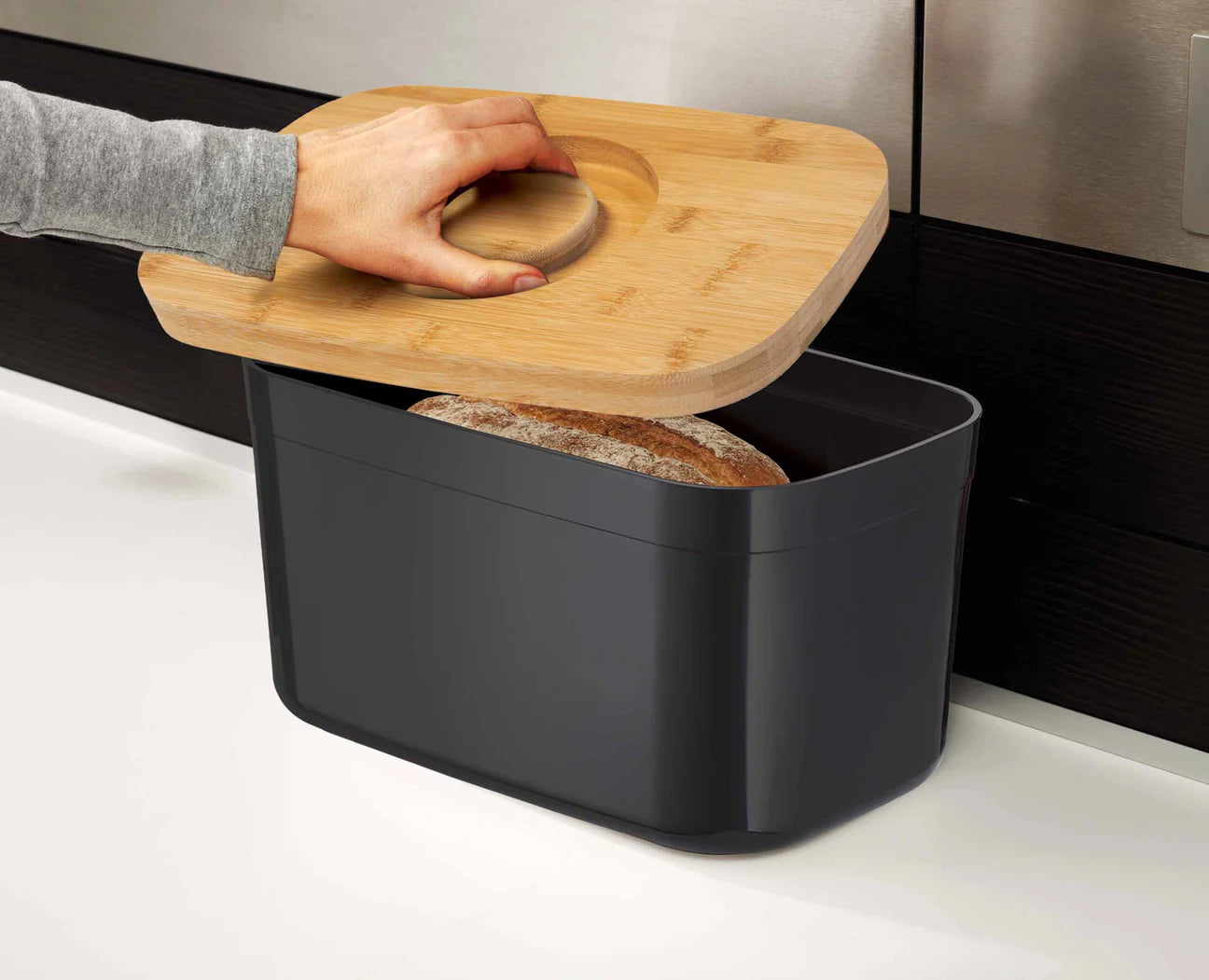 Bread Bin with Bamboo Lid | Black