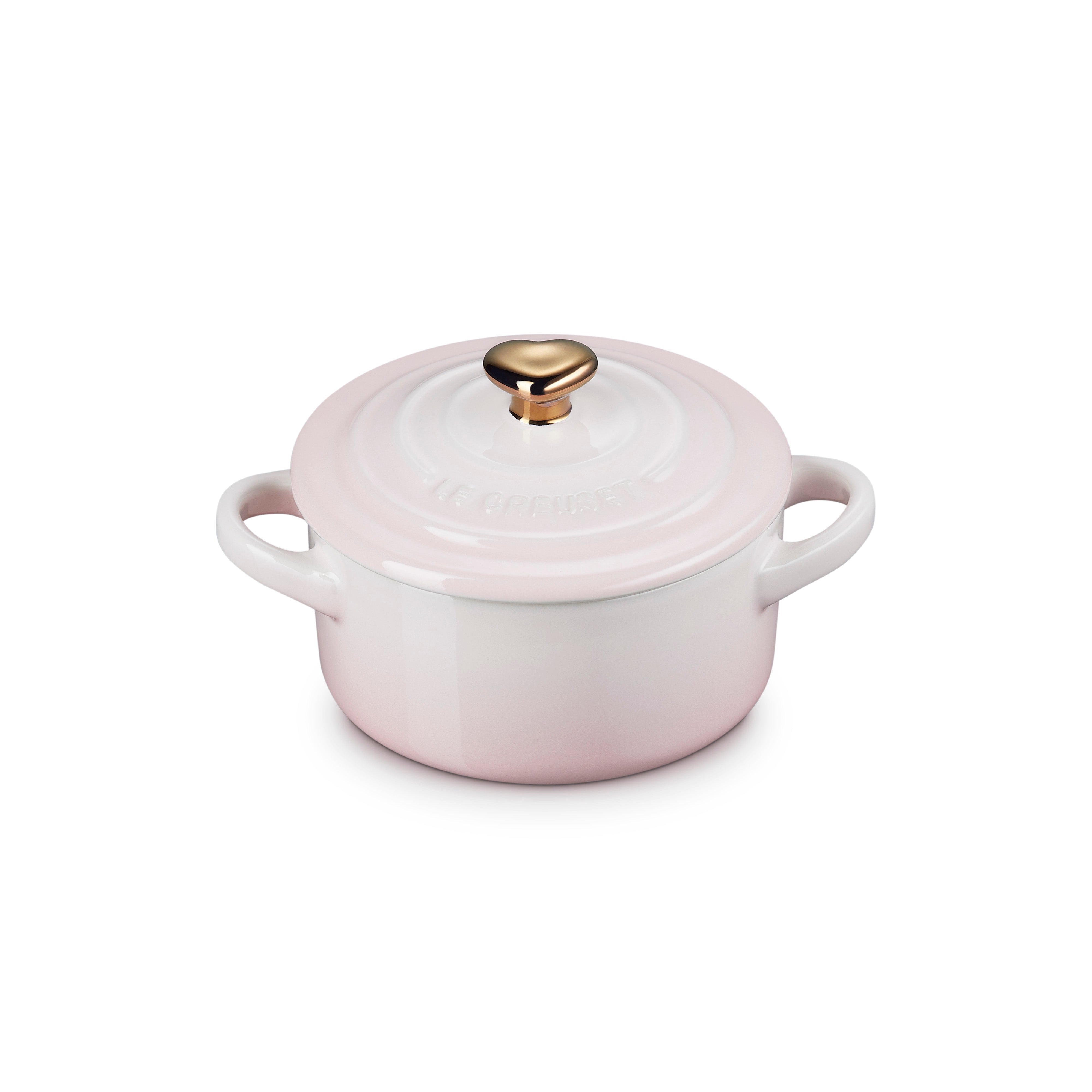 Le Creuset Stoneware Petite Round Casserole with Heart Knob 10cm Shell Pink
