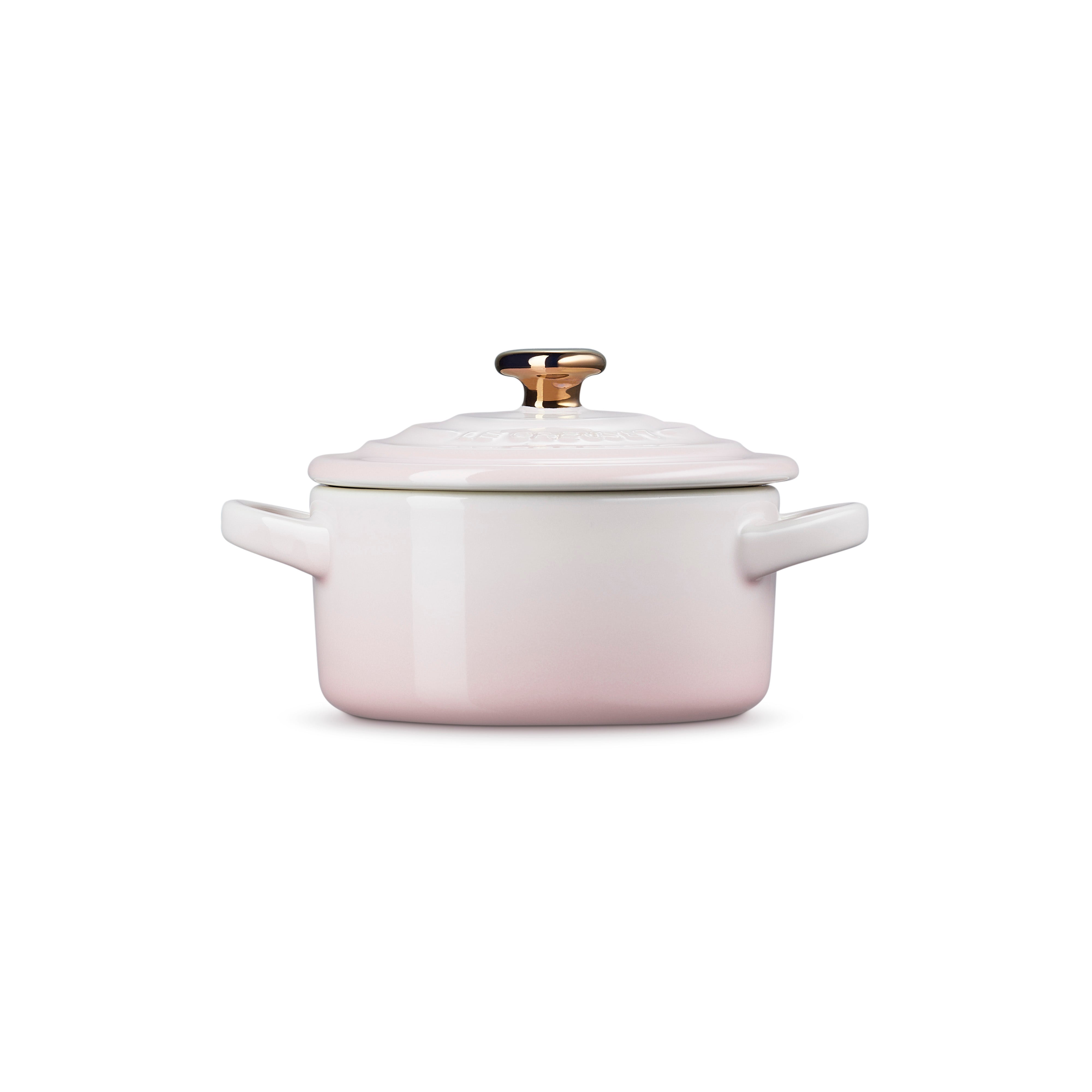 Le Creuset Stoneware Petite Round Casserole with Heart Knob 10cm Shell Pink