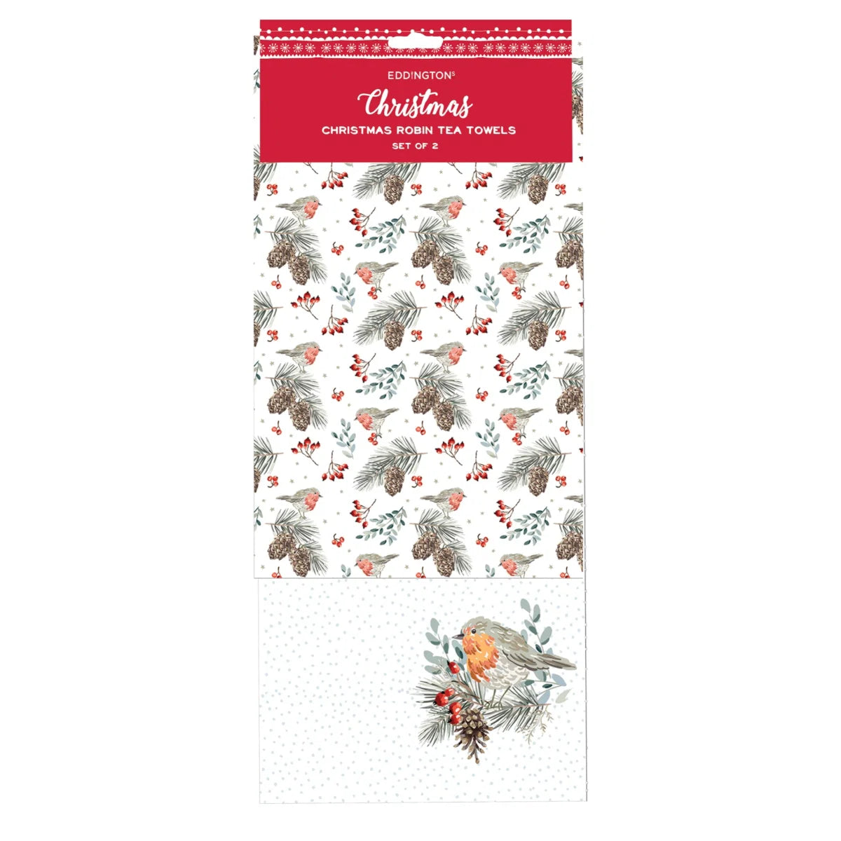 Christmas Robin & Pinecones Tea Towels | Set of 2