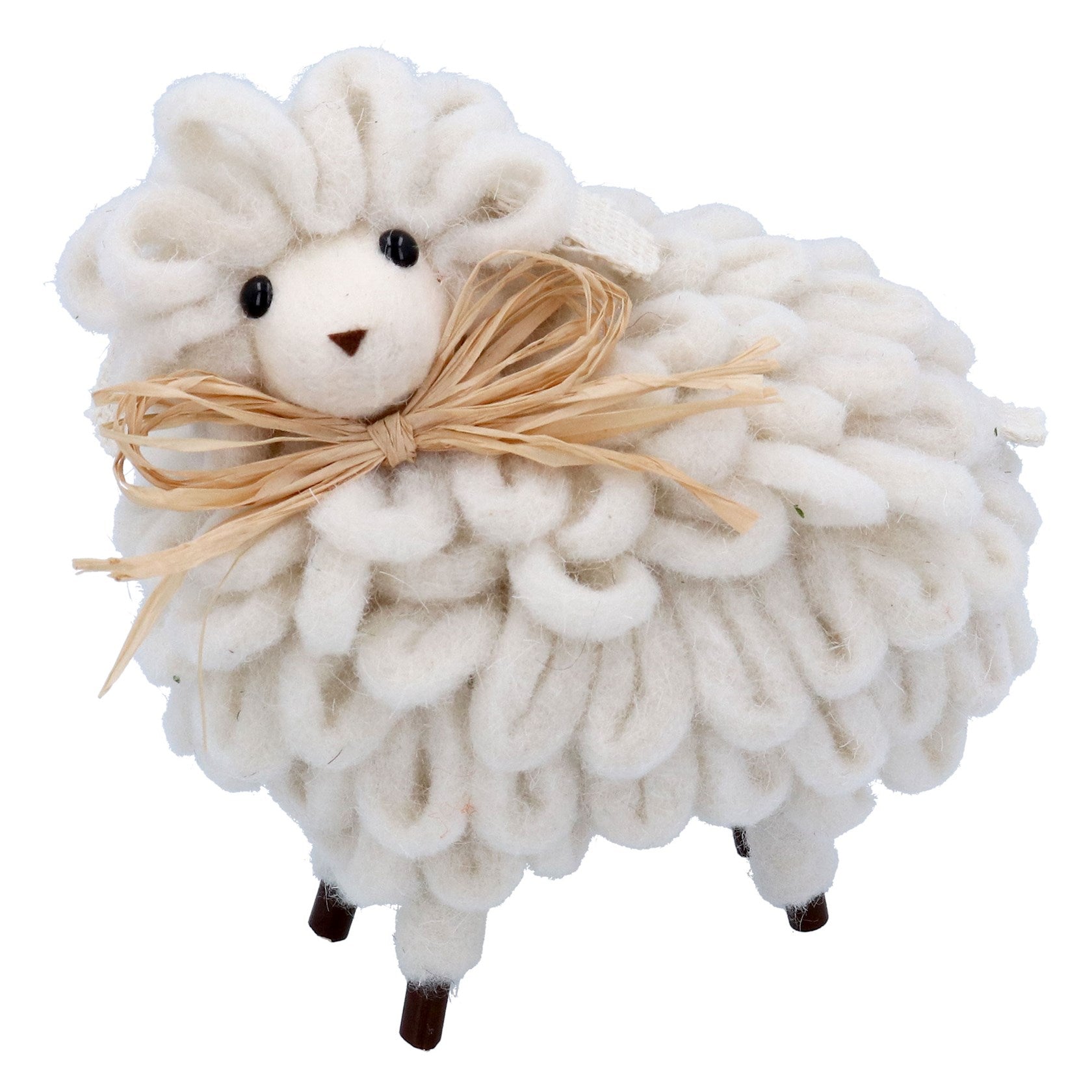 Sheep w Raffia Bow | Wool Ornament