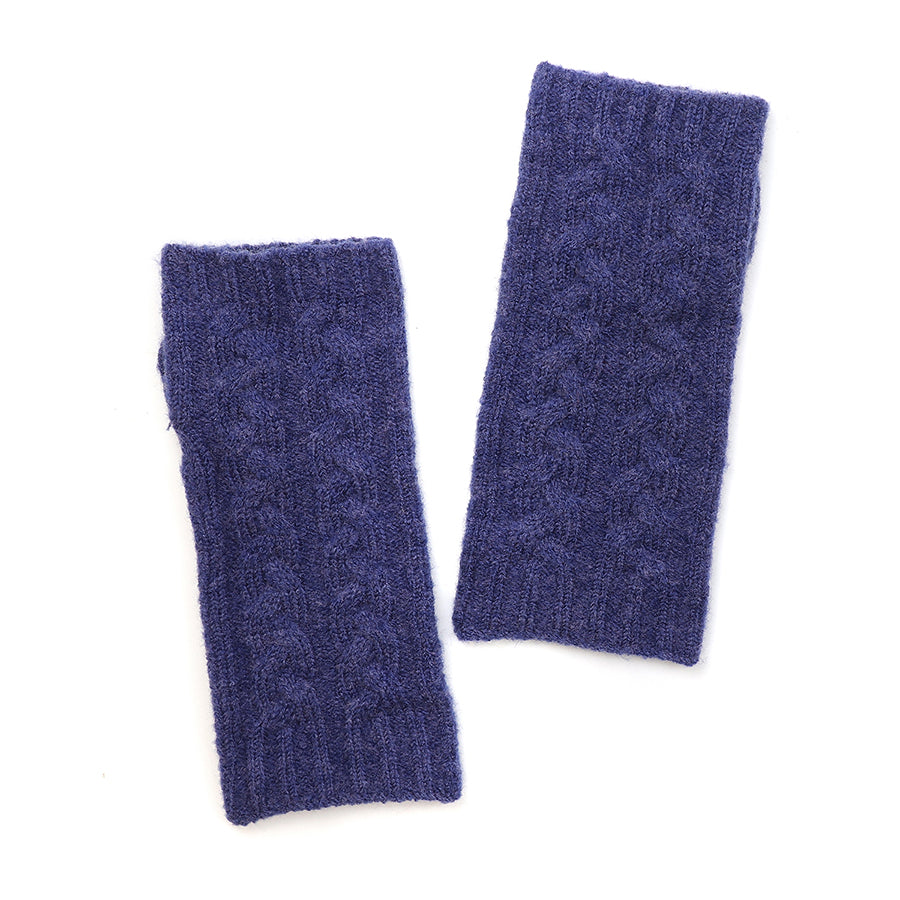 Navy cable knit recycled wrist warmers
