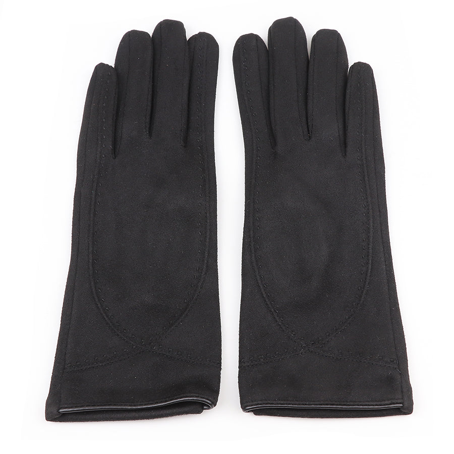 Black faux suede stitch detail gloves
