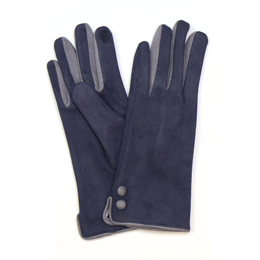 Light grey and slate contrast faux suede gloves