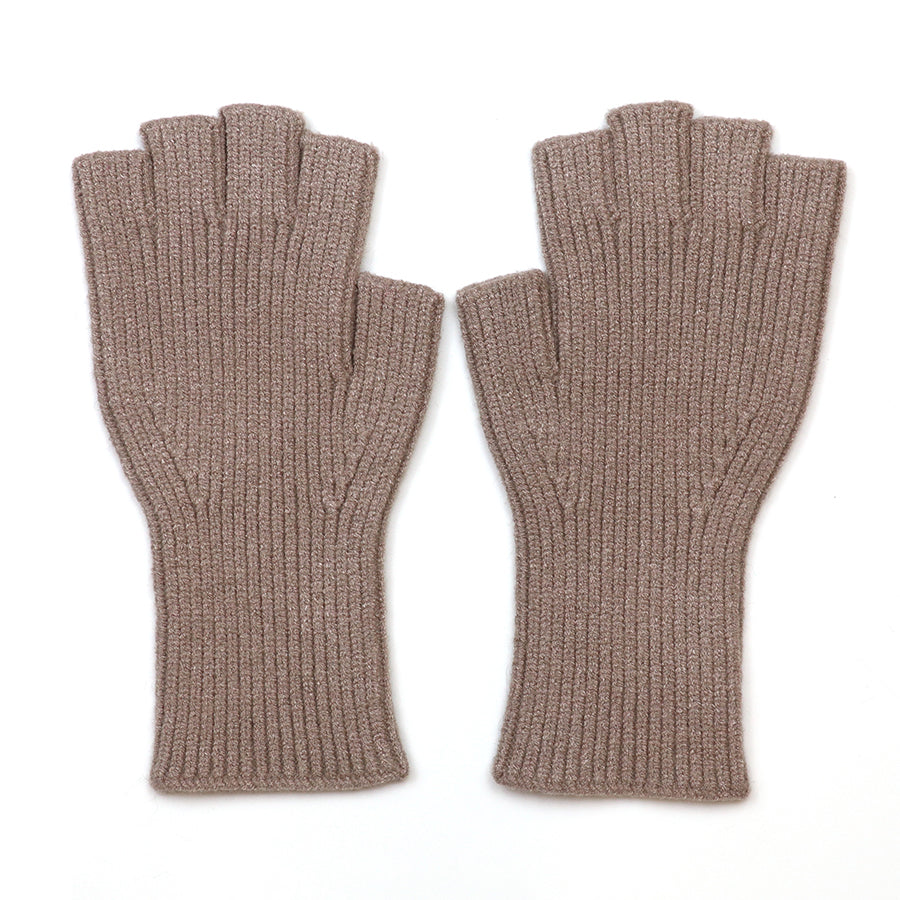 Yasmin Taupe Ribbed Fingerless Recycled Blend Gloves