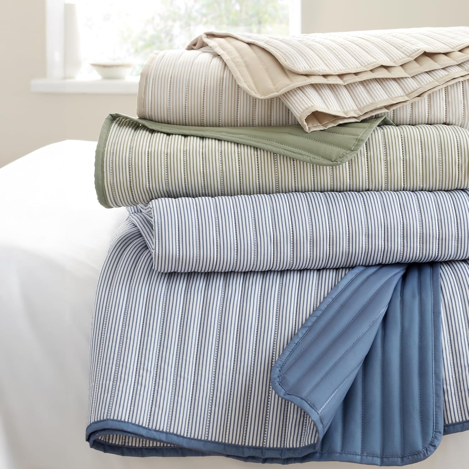 Stripe Quilted Bedspread | Blue