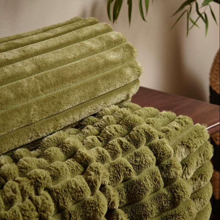 Olive Green Cosy Ribbed Blanket
