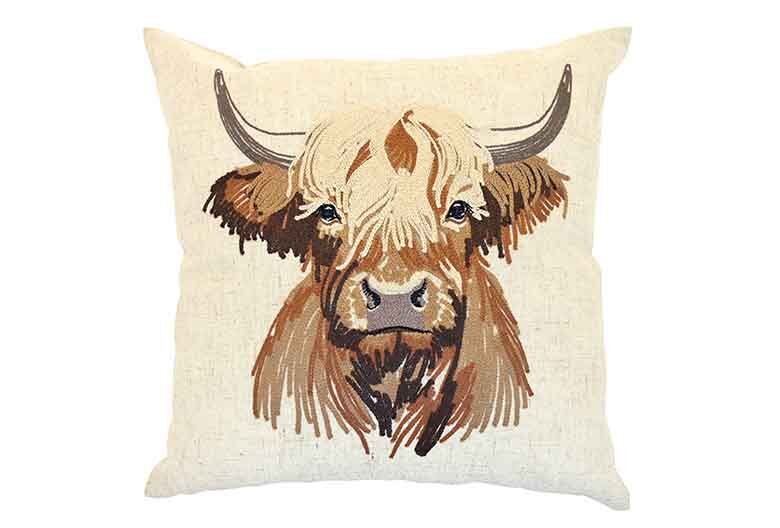 Embroidered Highland Cow | Cushion