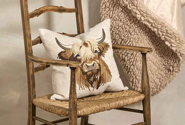 Embroidered Highland Cow | Cushion