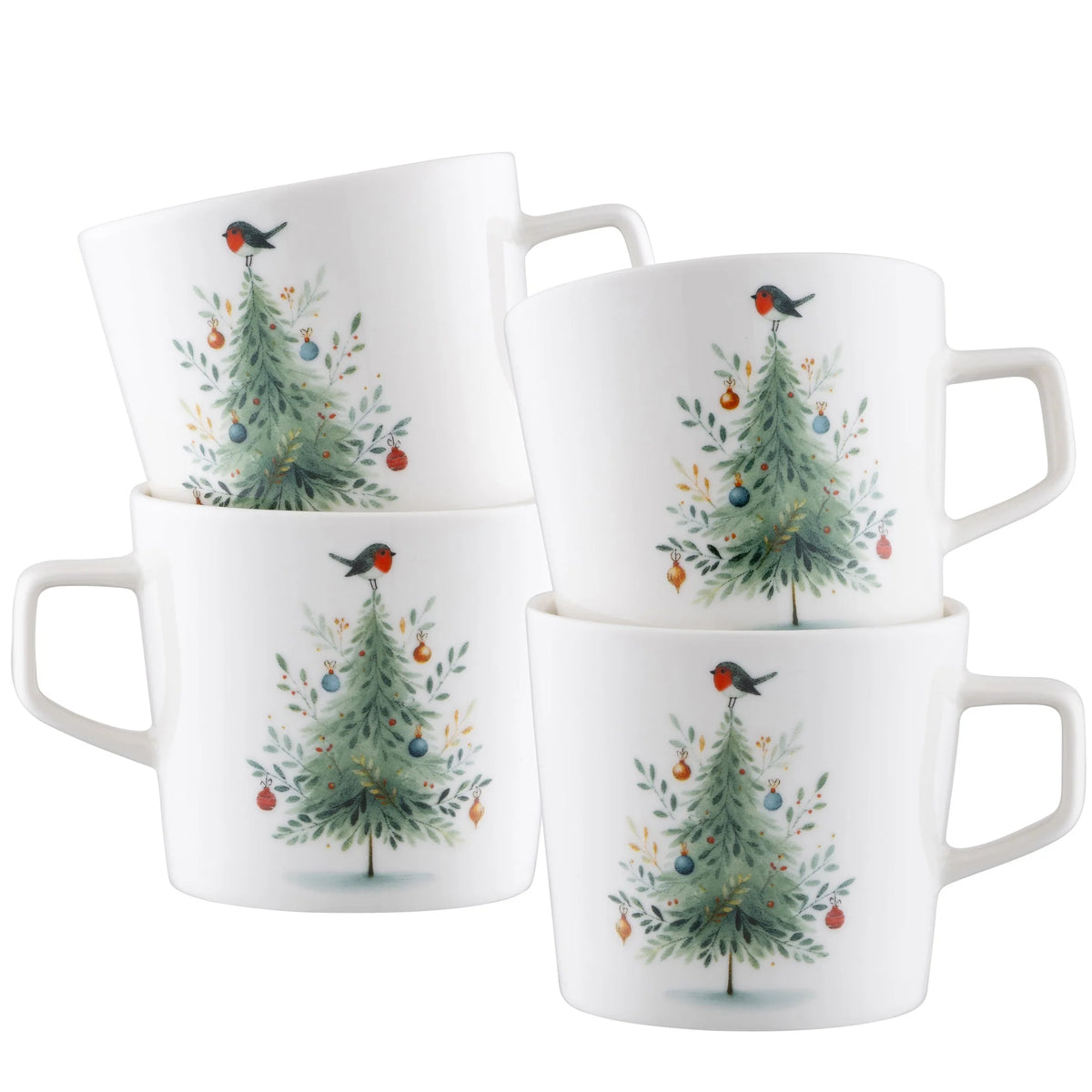 Aynsley Little Robin Christmas Tree Mug | Set of 4