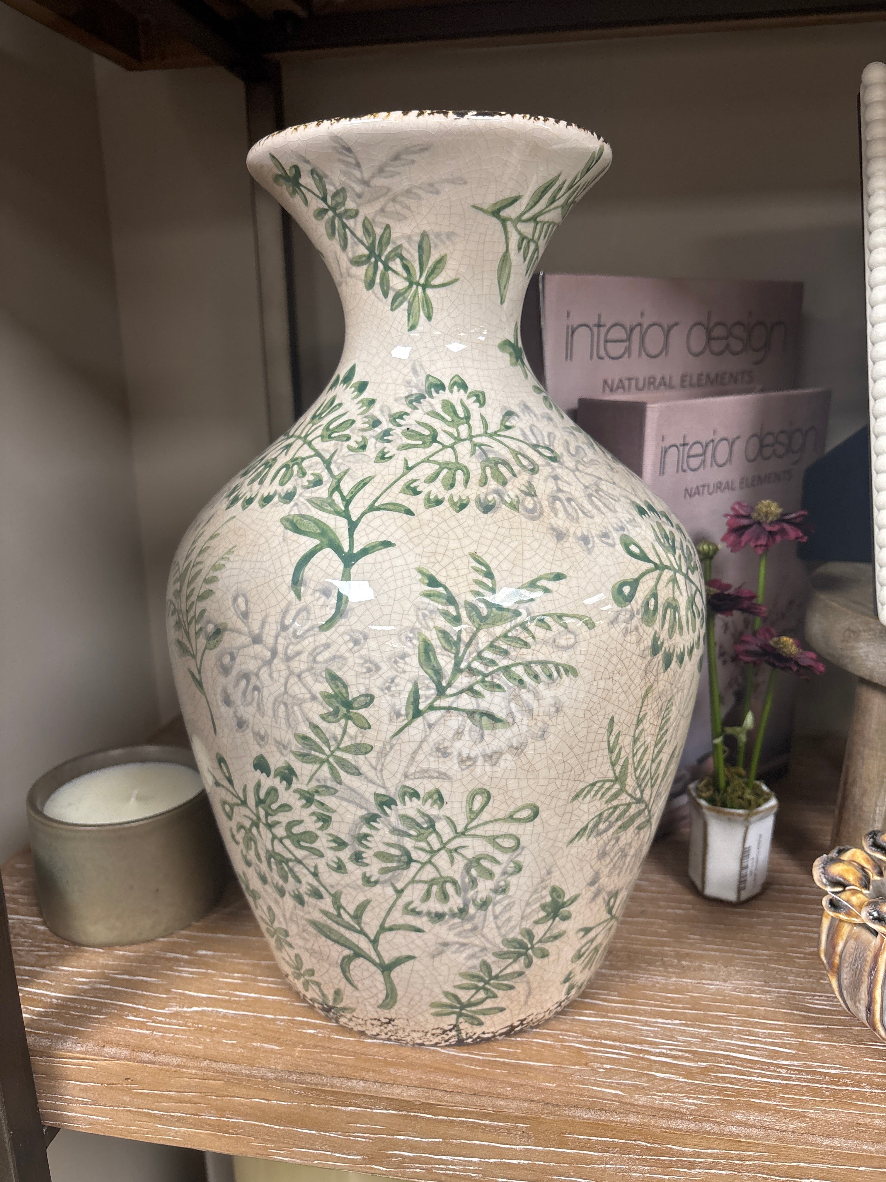 Floral Green Ceramic Vase
