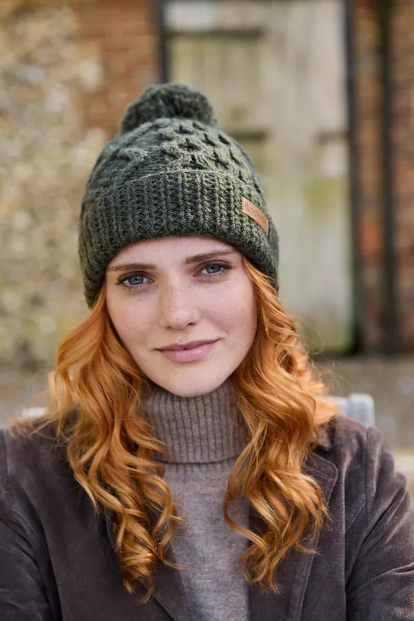 Enniskerry (Merino) Bobble Beanie | Cream | Forest