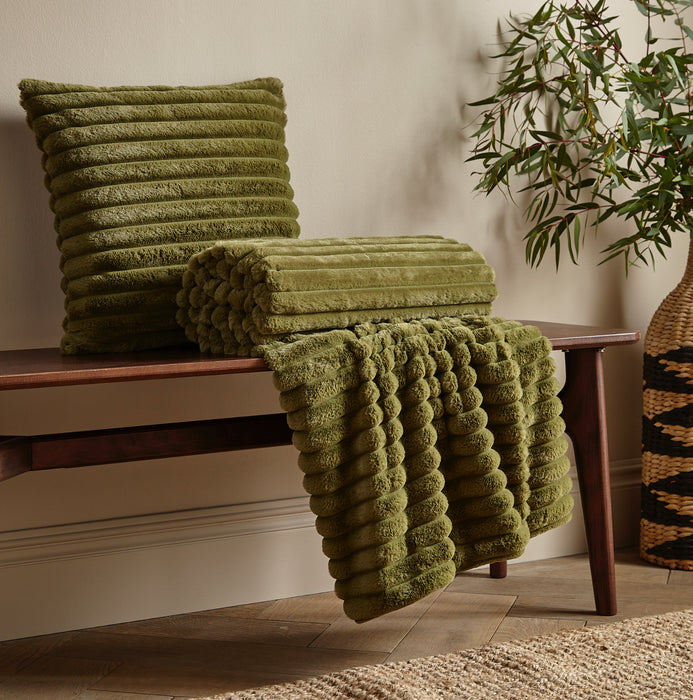 Olive Green Cosy Ribbed Blanket