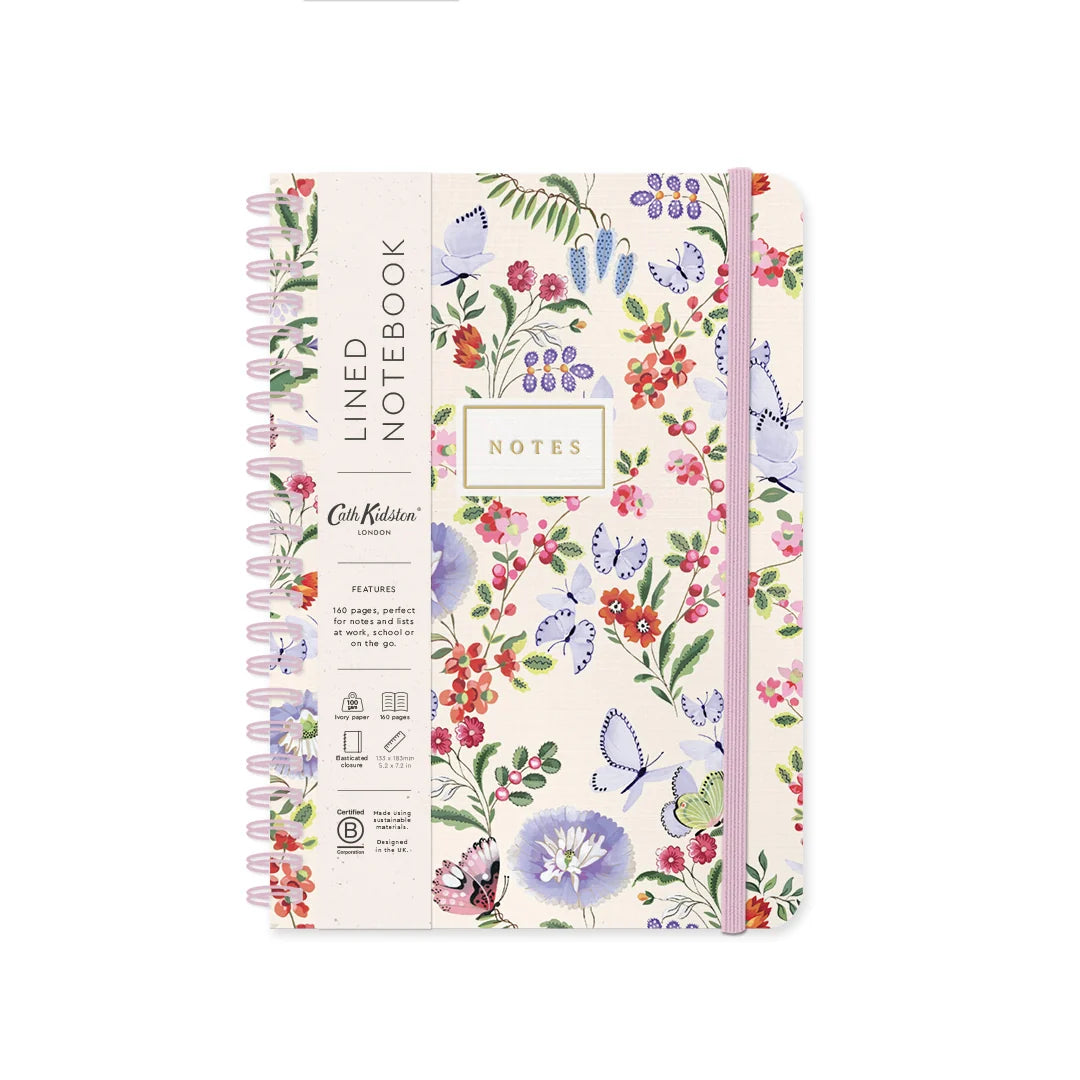 Cream Butterfly Spiral Bound Notebook (B6)