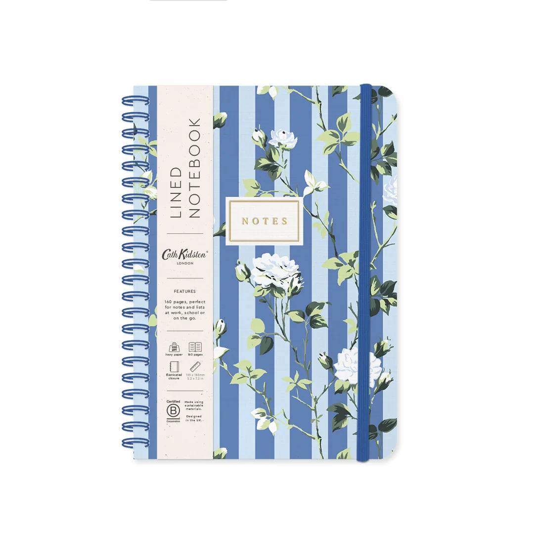 Blue Stripe Floral Spiral Bound Notebook (B6)