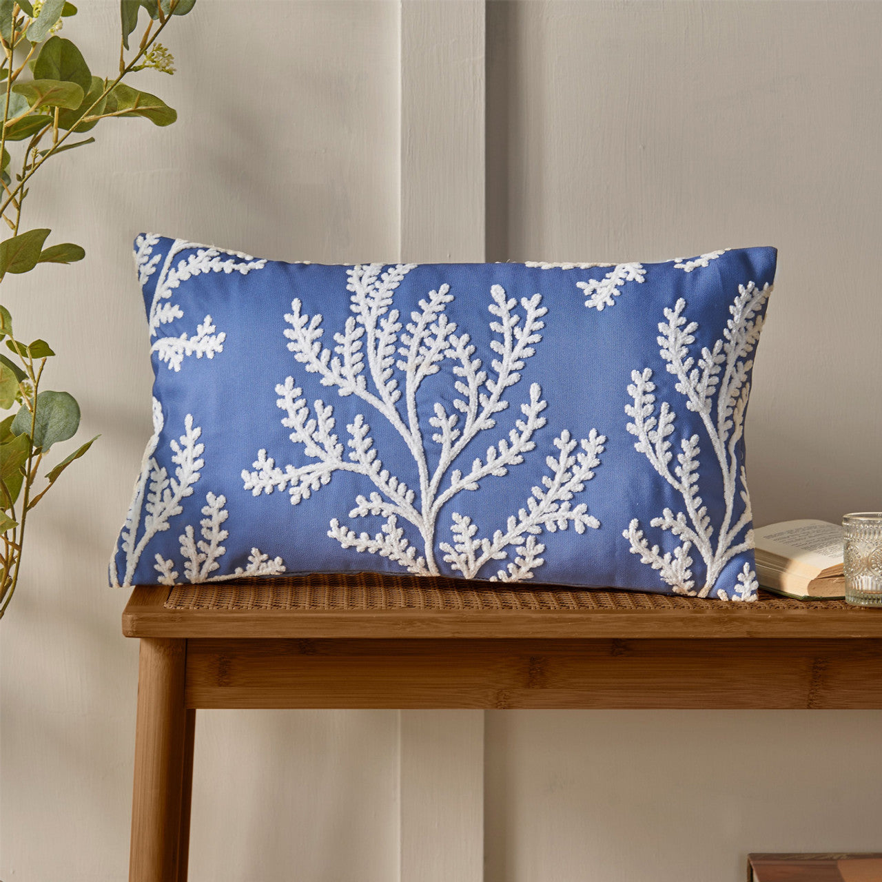 Coral Leaf Cushion | Blue