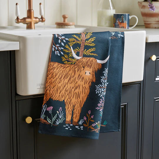 Connie the Cow Cotton Tea Towel in Navy