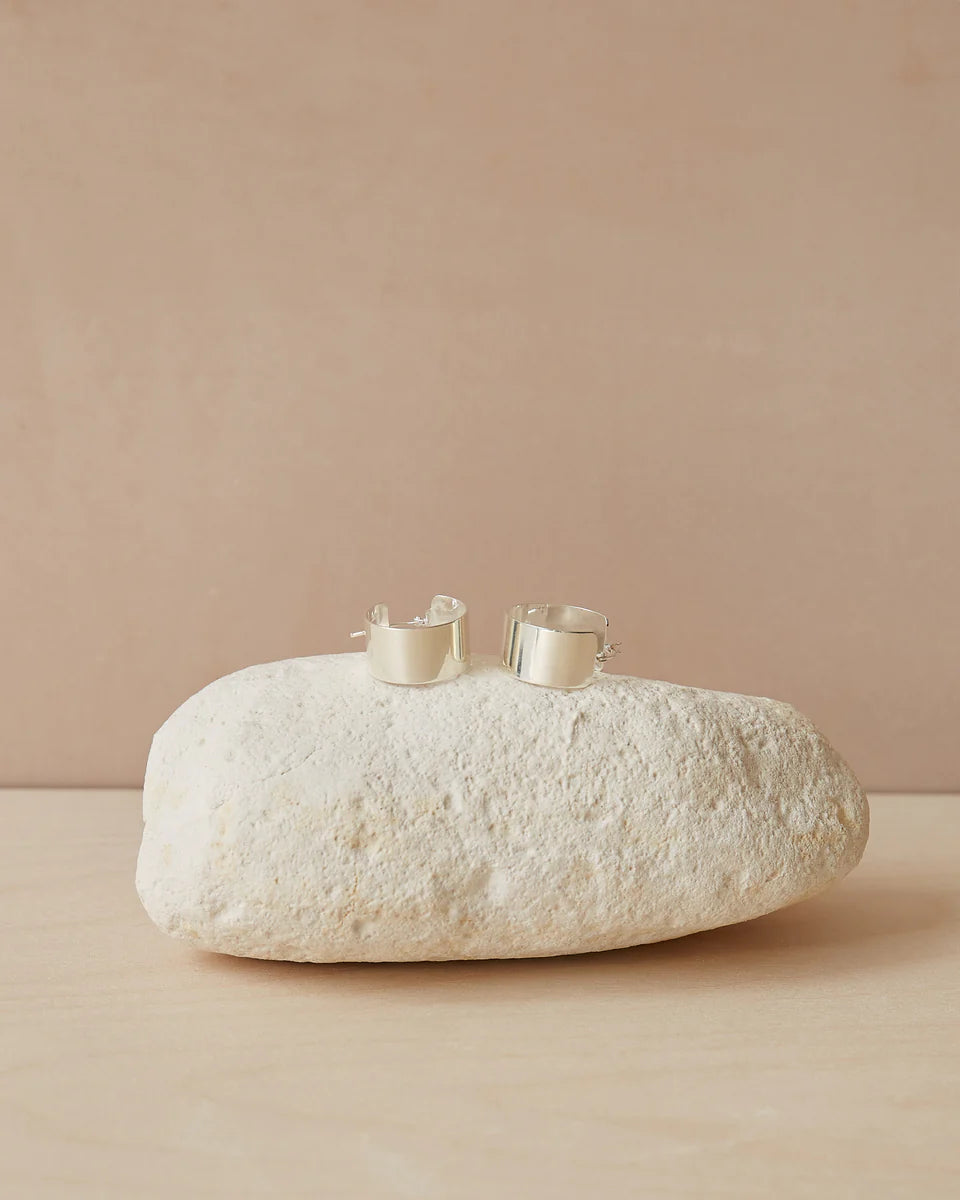 Sterling Silver Modern Flat Hoop Earrings