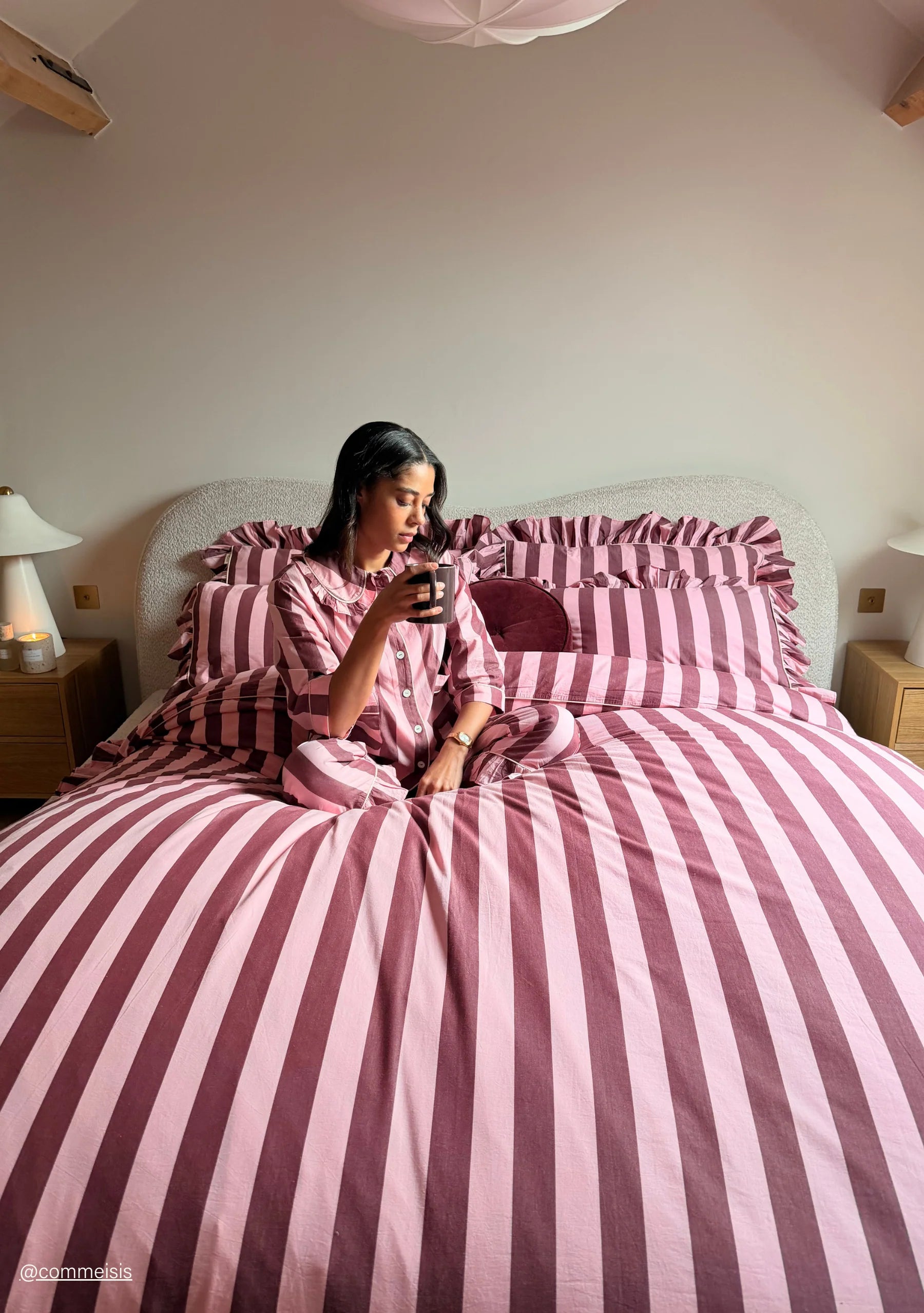 100% Cotton Bedding  | Pink & Burgundy Stripe