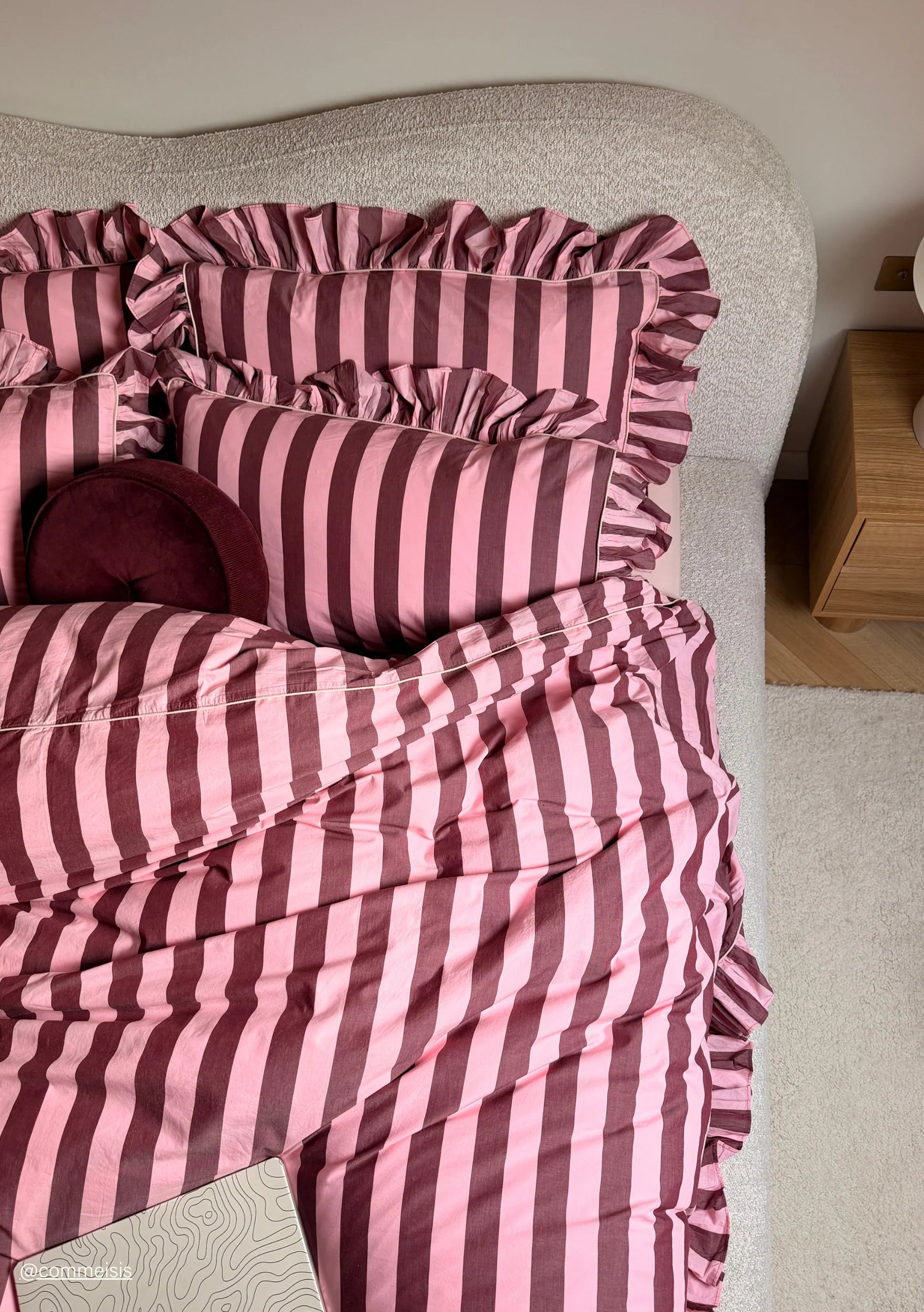 100% Cotton Bedding  | Pink & Burgundy Stripe