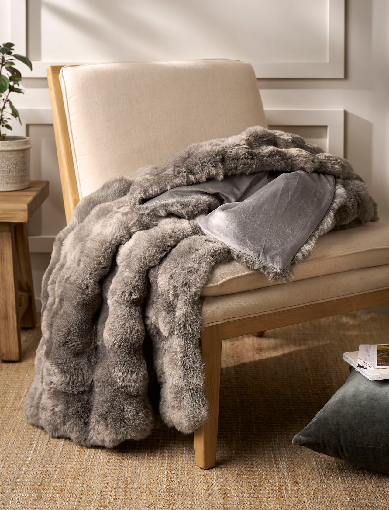 Feather Faux Fur Throw Eucalyptus