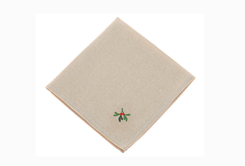 Embroidered Holly Berry Napkin Natural | Set of 2
