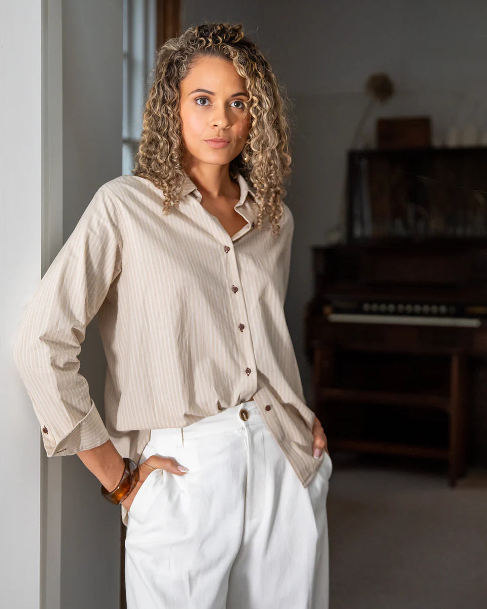 Nola Stripe Shirt | Beige/Ecru
